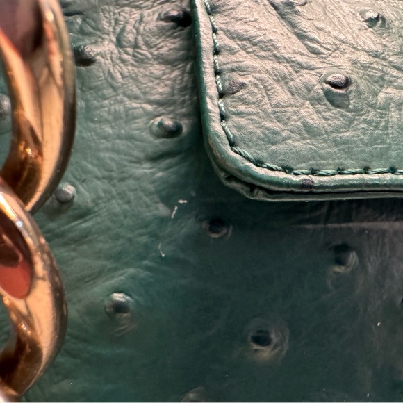 NWOT Isabella Adams Green and Gold Ostrich Designer Purse - Picture 15 of 16